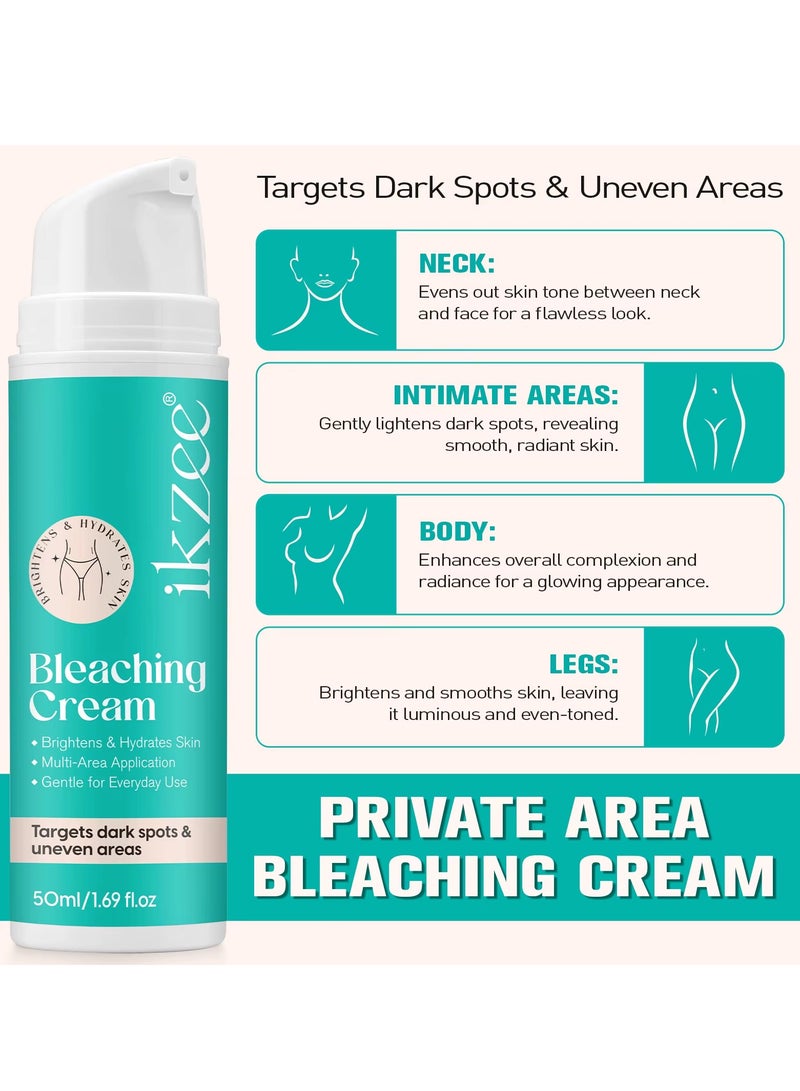 IKZEE 50ml Bleaching Cream Hydrating Brightening Gentle Intimate Creams for Private Part Elbow Underarm Knees Neck Remove Dark Spots and Target Uneven Areas Skin Lightening Whitening Cream - Image 2
