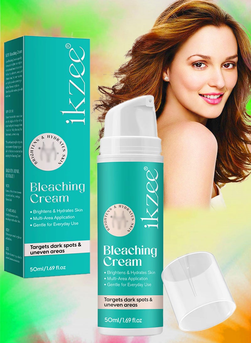 IKZEE 50ml Bleaching Cream Hydrating Brightening Gentle Intimate Creams for Private Part Elbow Underarm Knees Neck Remove Dark Spots and Target Uneven Areas Skin Lightening Whitening Cream - Image 1