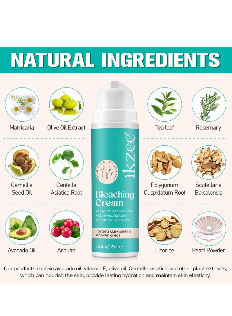 IKZEE 50ml Bleaching Cream Hydrating Brightening Gentle Intimate Creams for Private Part Elbow Underarm Knees Neck Remove Dark Spots and Target Uneven Areas Skin Lightening Whitening Cream - Image 3