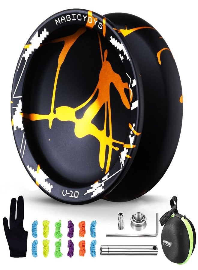 MAGICYOYO V10 Finger Spin Yoyo Professional Metal Trick Yoyo Responsive & Unresponsive Dual Purpose Yo Yo with Storage Case + Yo Yo Glove +12 Strings(Black Golden) - Image 1