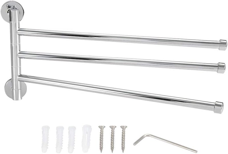Wall Mounted Rotating Towel Rack Swing Out 3 Arms Shelf Chrome - Image 1