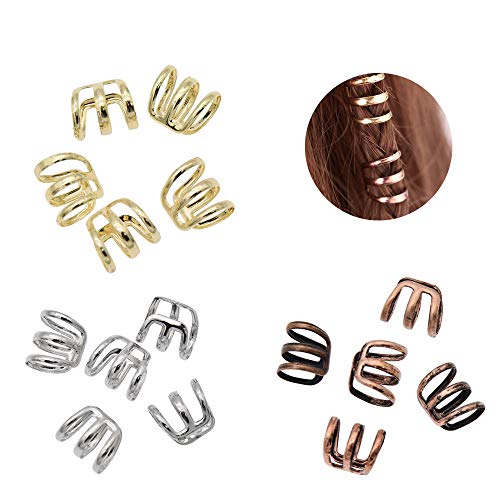 Ximimark 1 Set(15 Pcs) Dreadlock Beads Dread Hair Braid Cuff Clip Adjustable Hair Rings Set,Gold Silver Bronze - Image 1