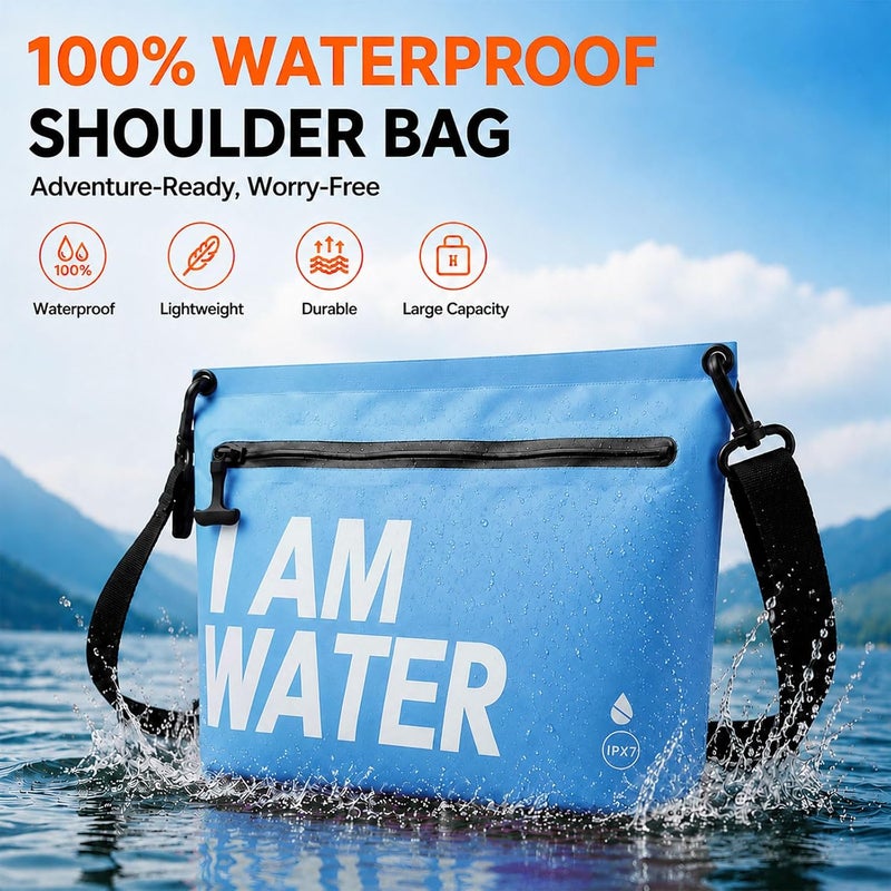 UOEPOWA IPX7 Waterproof Dry Bag with Touchscreen Phone Pocket Floating Airtight Shoulder Bag with Card Slots Wear-Resistant Material For Swimming, Kayaking, Rafting, Cycling, Blue, Minimal - Image 2