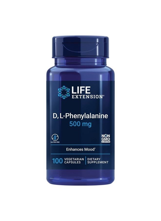 Life Extension - D L-Phenylalanine 500 mg - Enhance Mood, Nourishing Memory, Focus & Cognitive Performance Support - Non-GMO, Gluten-Free - 100 Vegetarian Capsules - Image 1