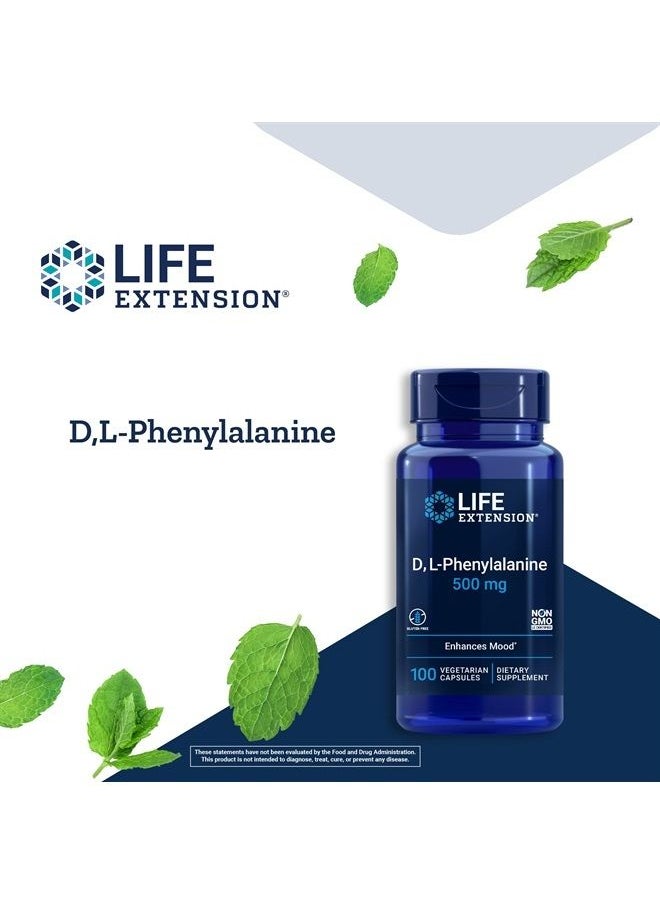 Life Extension - D L-Phenylalanine 500 mg - Enhance Mood, Nourishing Memory, Focus & Cognitive Performance Support - Non-GMO, Gluten-Free - 100 Vegetarian Capsules - Image 1
