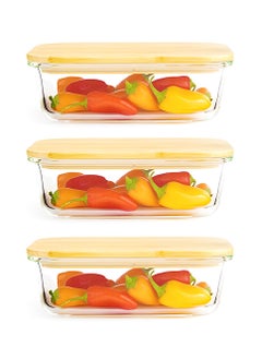 BLACKSTONE Set of 3 Glass Food Containers with Wooden Lids & Silicone Rings – 370ml Leakproof Storage Solution  - Image 1
