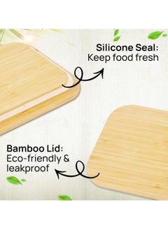 BLACKSTONE Set of 3 Glass Food Containers with Wooden Lids & Silicone Rings – 370ml Leakproof Storage Solution  - Image 2