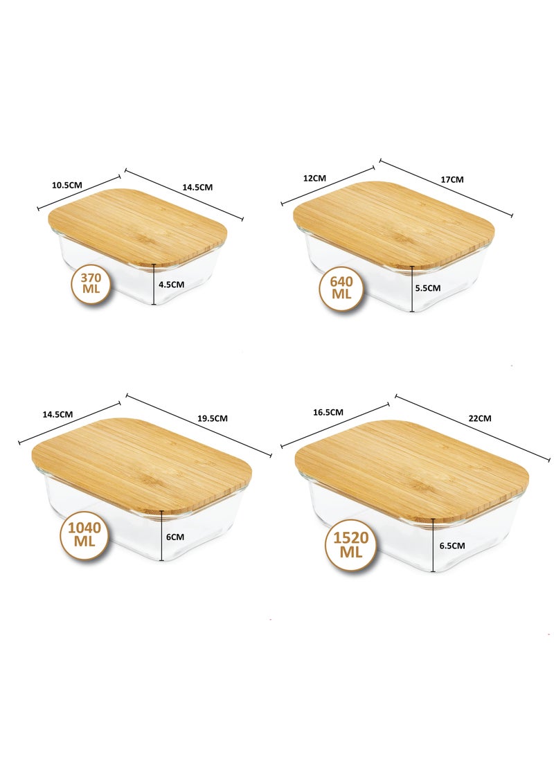 BLACKSTONE - Set of 3 Glass Food Containers with Wooden Lids & Silicone Rings – 370ml Leakproof Storage Solution - Image 1