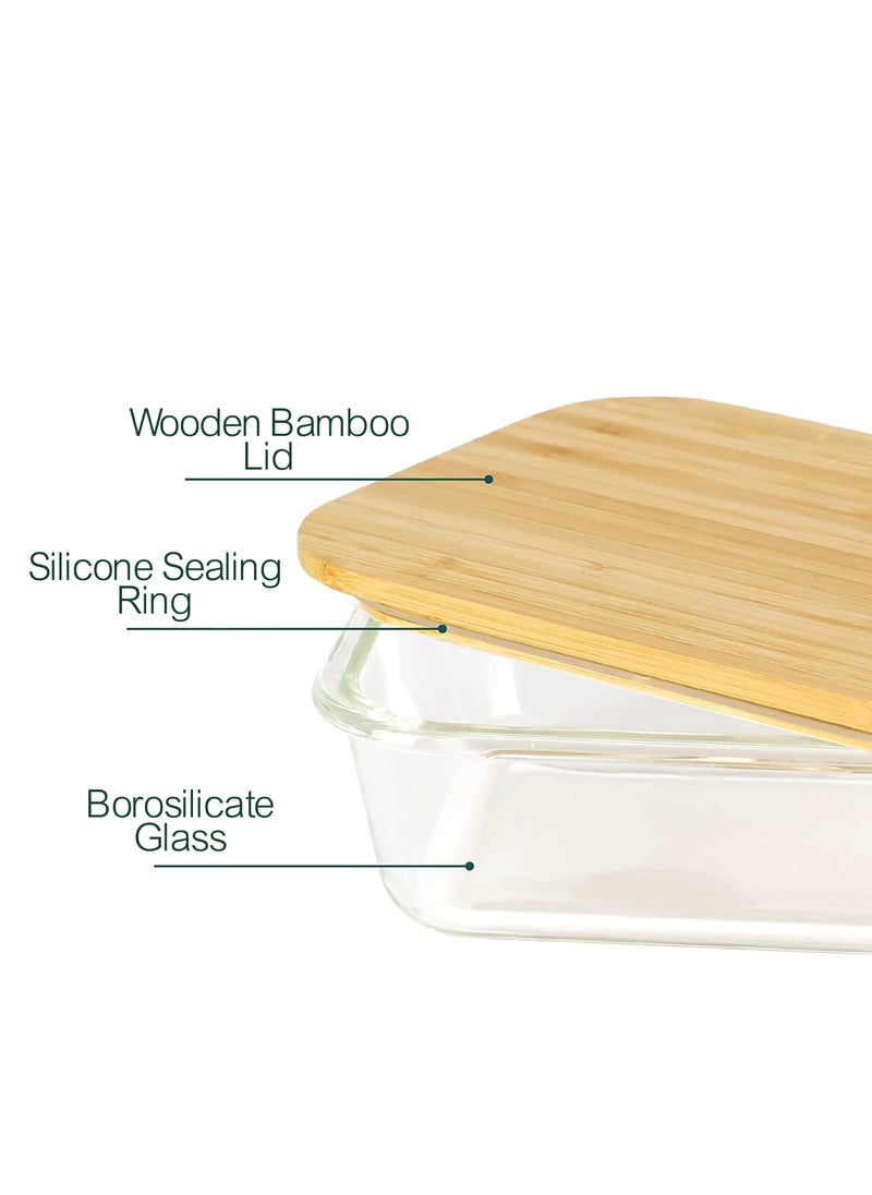 BLACKSTONE - Set of 3 Glass Food Containers with Wooden Lids & Silicone Rings – 370ml Leakproof Storage Solution - Image 1