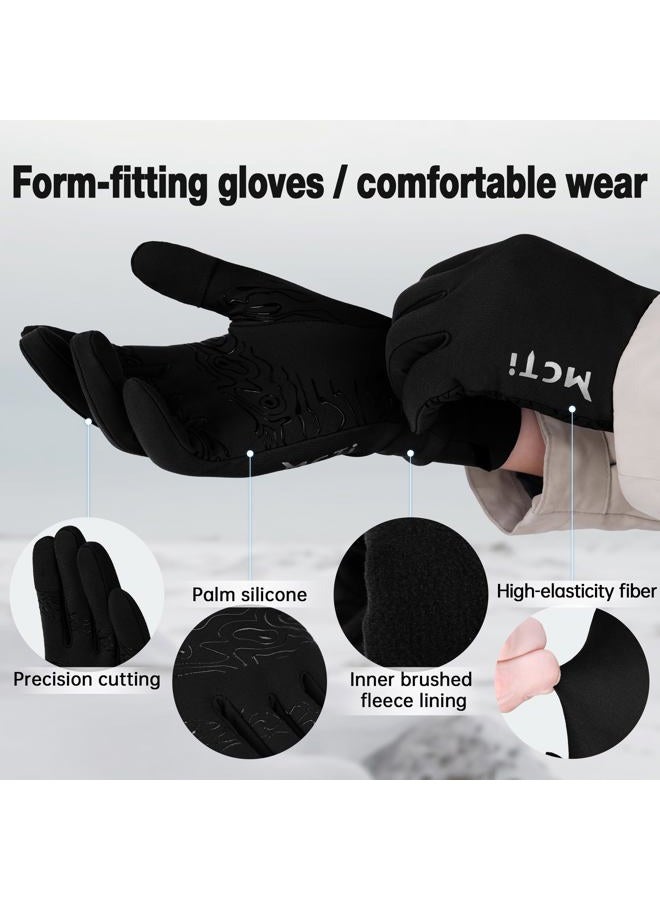 MCTi Winter Gloves for Men Women, Touch Screen Gloves with Conductive Microfiber, Palm Silicone, for Cold Weather Running Driving Hiking Black-L - Image 2