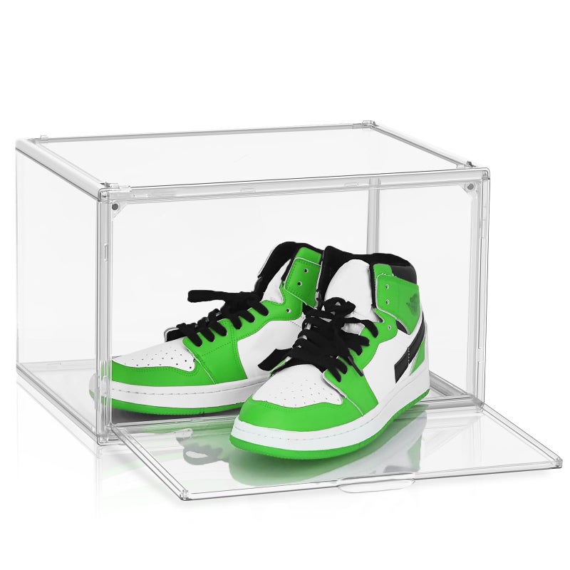 DAYOOH Acrylic Sneaker Shoe Display Case Transparent Shoe Box Storage Bins Clear Plastic Stackable Boot Handbag Organizer Containers with Lids 1Pack Size 14