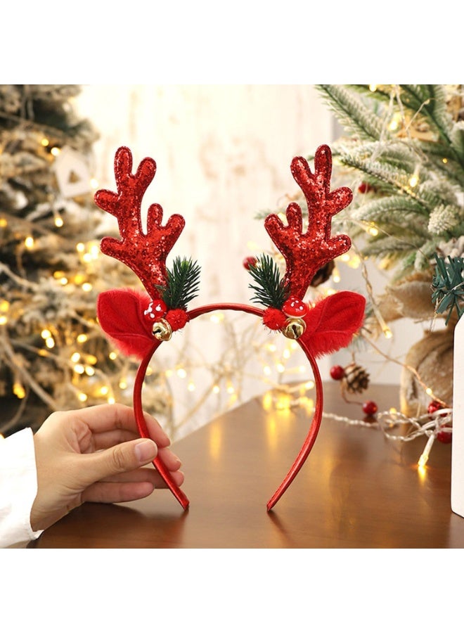 عام عصابة رأس غزال الرنة لعيد الميلاد، طوق شعر بالقرون اللامعة الحمراء، تصميم أجراس الترتر الأحمر لعيد الميلاد، إكسسوارات شعر لحفلات أعياد الميلاد والعطلات للنساء والأطفال والكبار، مستلزمات الحفلات. - Image 3