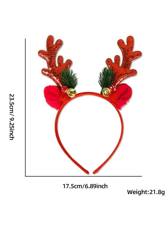 عام عصابة رأس غزال الرنة لعيد الميلاد، طوق شعر بالقرون اللامعة الحمراء، تصميم أجراس الترتر الأحمر لعيد الميلاد، إكسسوارات شعر لحفلات أعياد الميلاد والعطلات للنساء والأطفال والكبار، مستلزمات الحفلات. - Image 5