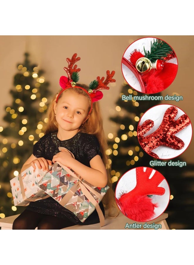 عام عصابة رأس غزال الرنة لعيد الميلاد، طوق شعر بالقرون اللامعة الحمراء، تصميم أجراس الترتر الأحمر لعيد الميلاد، إكسسوارات شعر لحفلات أعياد الميلاد والعطلات للنساء والأطفال والكبار، مستلزمات الحفلات. - Image 2