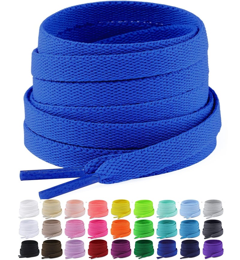 Puzeam 2 Pair Upgrade Tight Weave Flat Shoe Laces for Sneakers 28 Colors 5/16" Wide Replacement Shoelaces for Adults and Kids (Royal Blue, 120 cm) - Image 1