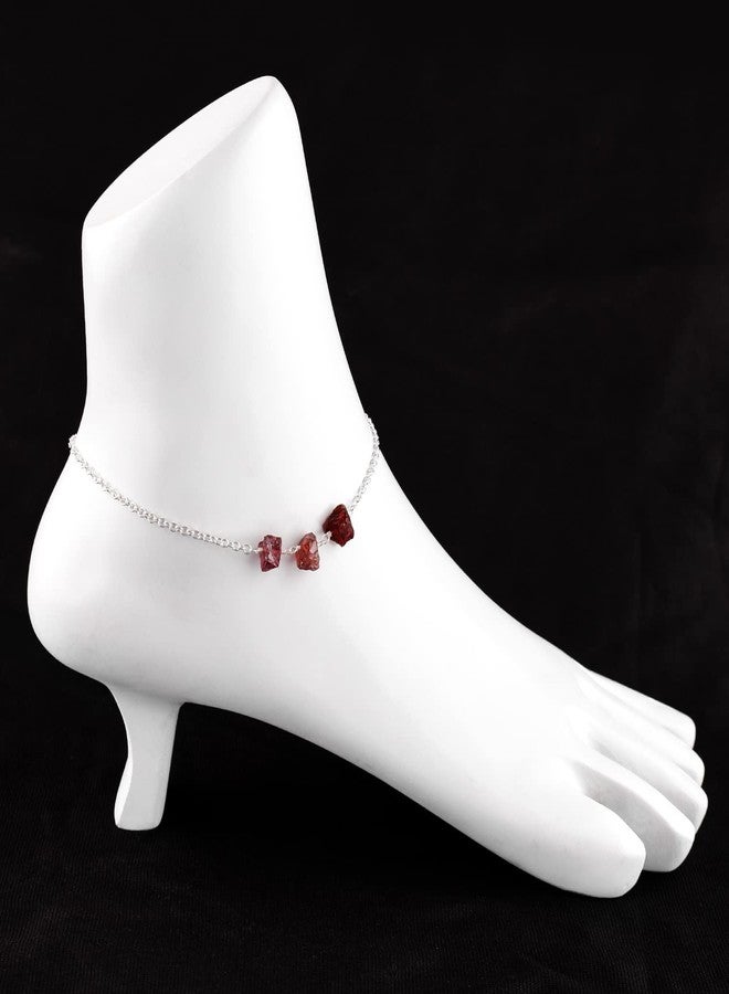 Yanara خاتم الكاحل الرقيق من يانارا من حجر الغارنيت الأحمر الخام 9+1.50 بوصة، أساور كاحل بسيطة للنساء، كريستال خام طبيعي، هدية لها من بلورات الشفاء بالطاقة، مجوهرات مطلية بالفضة - Image 2