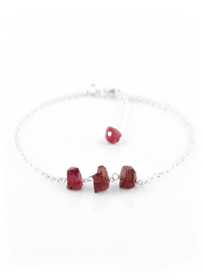 Yanara خاتم الكاحل الرقيق من يانارا من حجر الغارنيت الأحمر الخام 9+1.50 بوصة، أساور كاحل بسيطة للنساء، كريستال خام طبيعي، هدية لها من بلورات الشفاء بالطاقة، مجوهرات مطلية بالفضة - Image 1