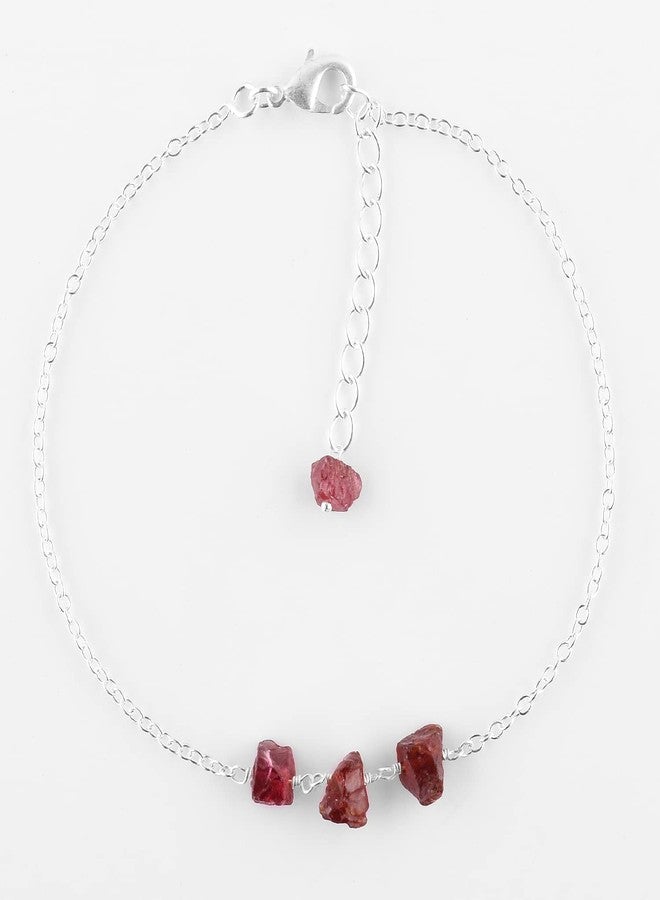 Yanara خاتم الكاحل الرقيق من يانارا من حجر الغارنيت الأحمر الخام 9+1.50 بوصة، أساور كاحل بسيطة للنساء، كريستال خام طبيعي، هدية لها من بلورات الشفاء بالطاقة، مجوهرات مطلية بالفضة - Image 5