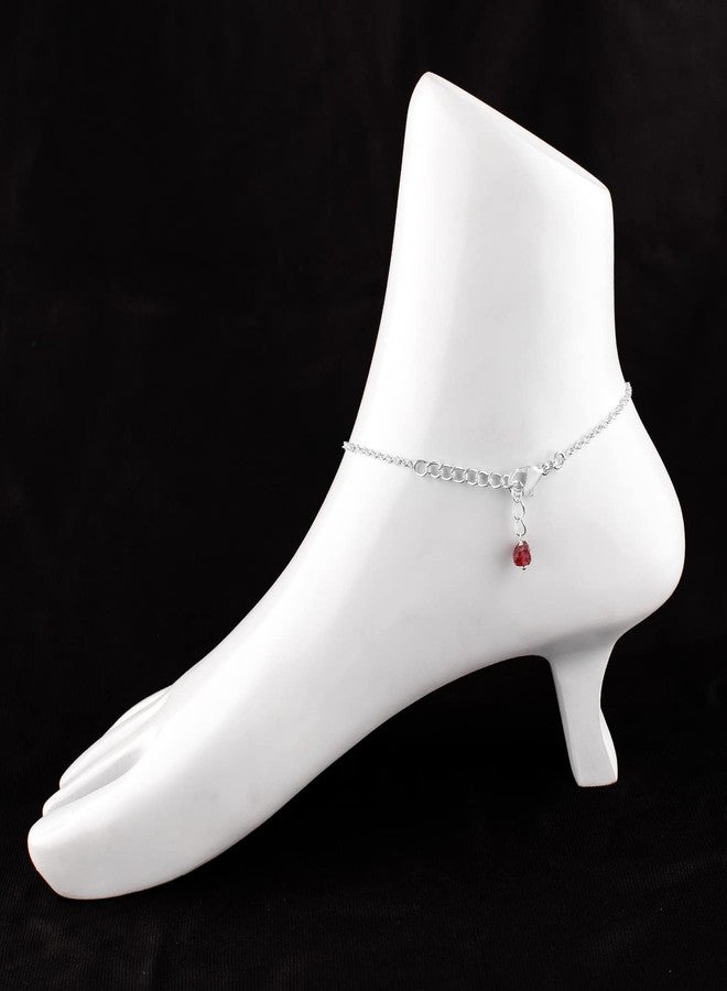 Yanara خاتم الكاحل الرقيق من يانارا من حجر الغارنيت الأحمر الخام 9+1.50 بوصة، أساور كاحل بسيطة للنساء، كريستال خام طبيعي، هدية لها من بلورات الشفاء بالطاقة، مجوهرات مطلية بالفضة - Image 3