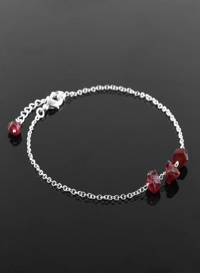 Yanara خاتم الكاحل الرقيق من يانارا من حجر الغارنيت الأحمر الخام 9+1.50 بوصة، أساور كاحل بسيطة للنساء، كريستال خام طبيعي، هدية لها من بلورات الشفاء بالطاقة، مجوهرات مطلية بالفضة - Image 4