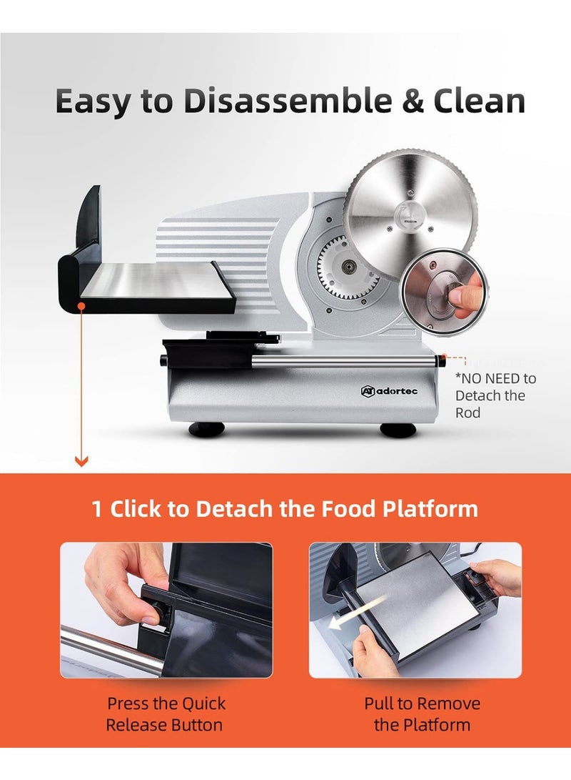 ET-LIFE Meat Slicer, 150W Electric Food Slicer with Removable 7.5" Stainless Steel Blades and Stainless Steel Tray, Adjustable Thickness, Food Slicer Machine for Meat Cheese Bread - Image 4