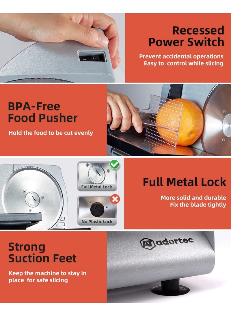 ET-LIFE Meat Slicer, 150W Electric Food Slicer with Removable 7.5" Stainless Steel Blades and Stainless Steel Tray, Adjustable Thickness, Food Slicer Machine for Meat Cheese Bread - Image 3