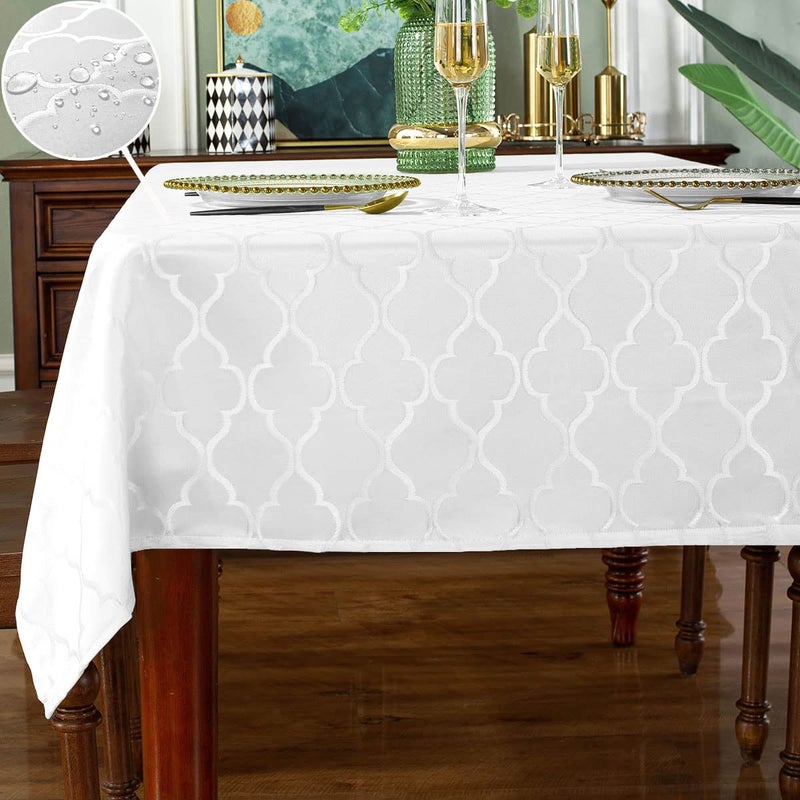 SASTYBALE Jacquard Tablecloth Rectangle Damask Pattern Table Cloth Spillproof Wrinkle Resistant Polyester Table Cover for Indoor and Outdoor Use RectangleOblong 60 x 120 1012 Seats White