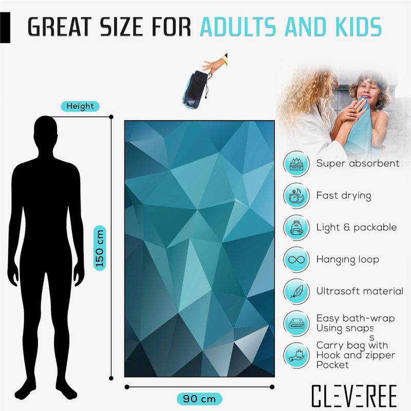 CLEVEREE Beach and Gym Towel - Microfiber Fast-Drying Towel with Carry Bag - Extra Large 150x90 cm and 50x25 cm (Teal) - Image 4