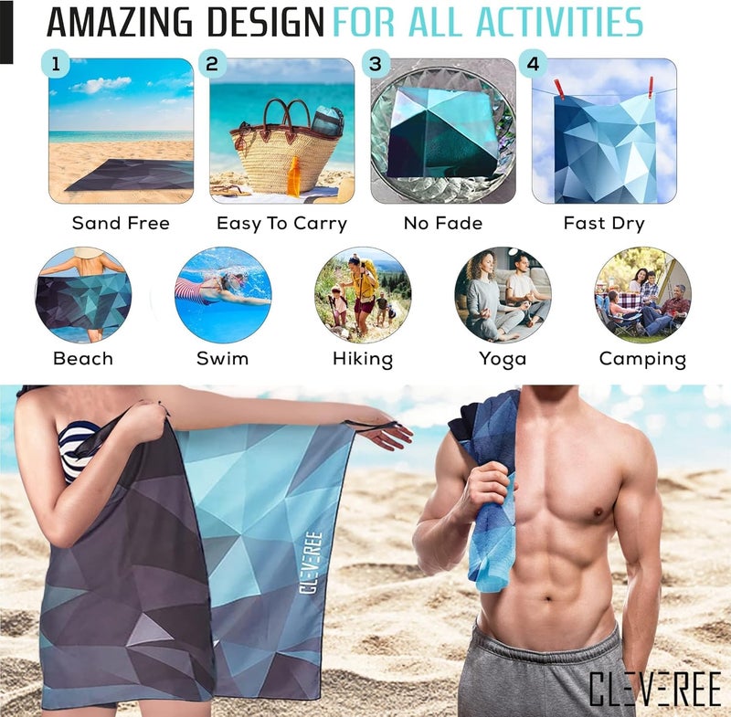 CLEVEREE Beach and Gym Towel - Microfiber Fast-Drying Towel with Carry Bag - Extra Large 150x90 cm and 50x25 cm (Teal) - Image 5