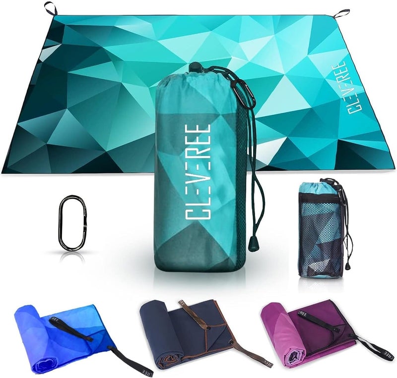 CLEVEREE Beach and Gym Towel - Microfiber Fast-Drying Towel with Carry Bag - Extra Large 150x90 cm and 50x25 cm (Teal) - Image 1