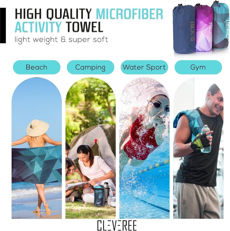CLEVEREE Beach and Gym Towel - Microfiber Fast-Drying Towel with Carry Bag - Extra Large 150x90 cm and 50x25 cm (Teal) - Image 3