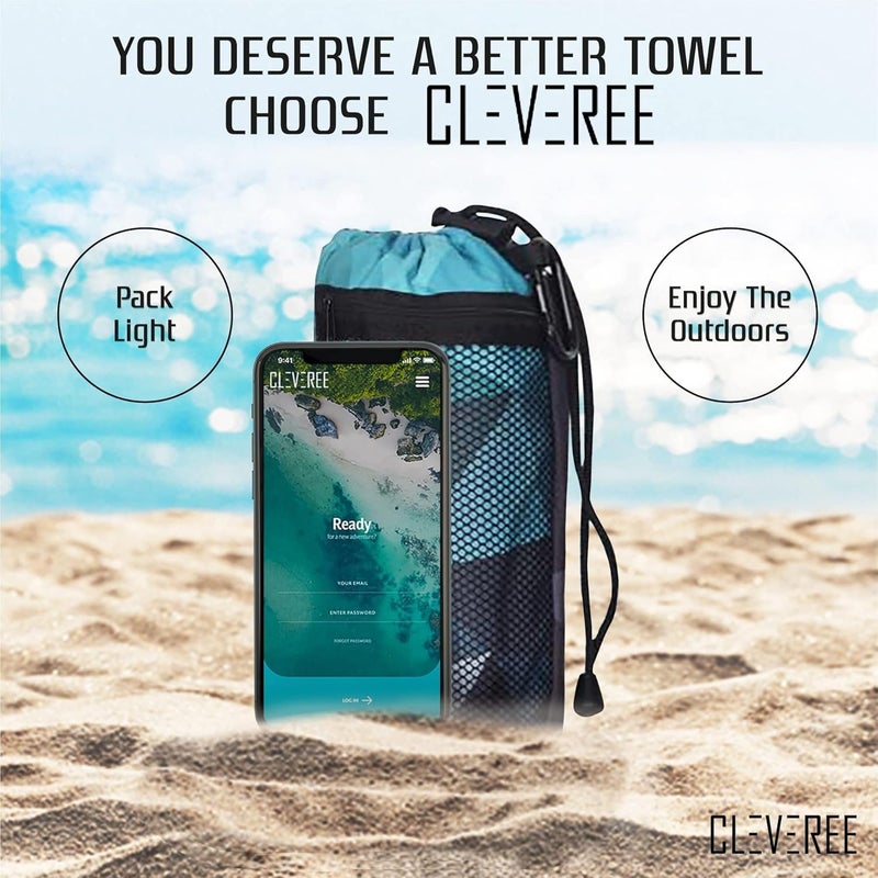 CLEVEREE Beach and Gym Towel - Microfiber Fast-Drying Towel with Carry Bag - Extra Large 150x90 cm and 50x25 cm (Teal) - Image 2