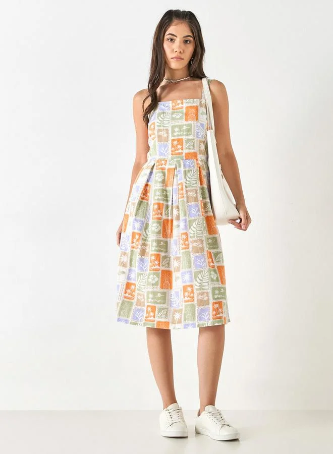 لي كوبر فستان دون أكمام بياقة مربعة وطبعات من لي كوبر