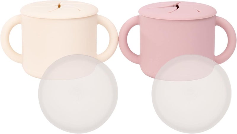 WeeSprout Silicone Snack Cup (Matte Pink, Matte Off White) - Image 1