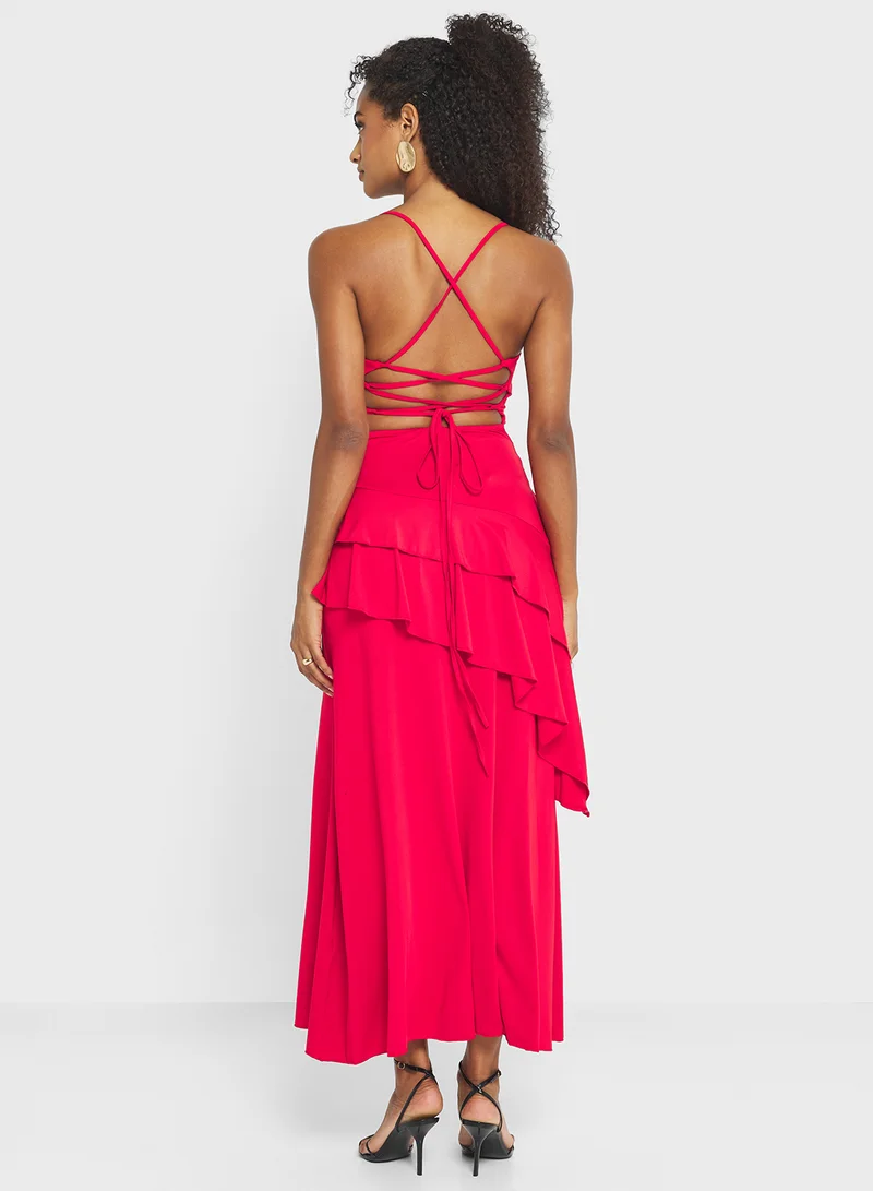 Ginger Strappy Frill Detail Drop Waist Dress