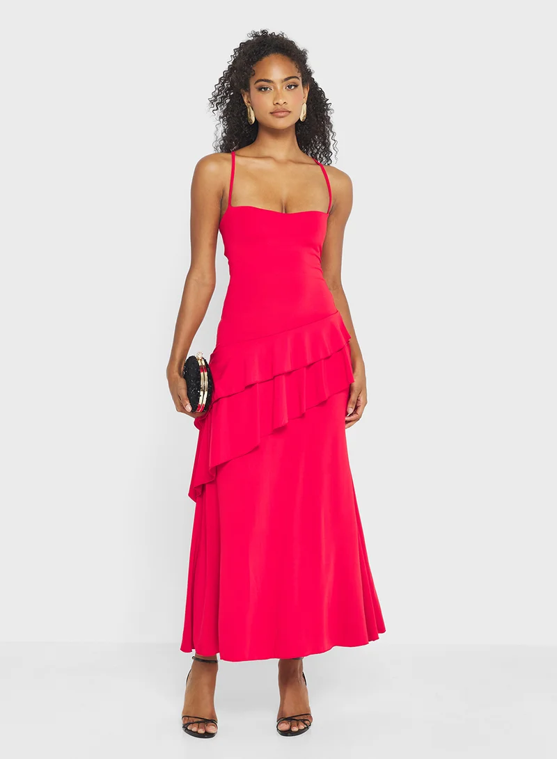 Ginger Strappy Frill Detail Drop Waist Dress