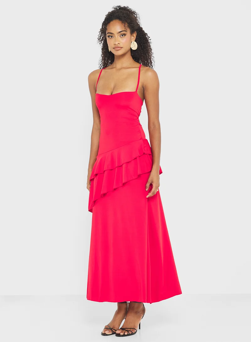 Ginger Strappy Frill Detail Drop Waist Dress