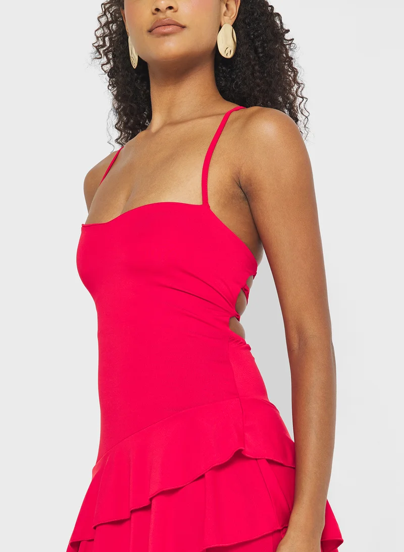 Ginger Strappy Frill Detail Drop Waist Dress