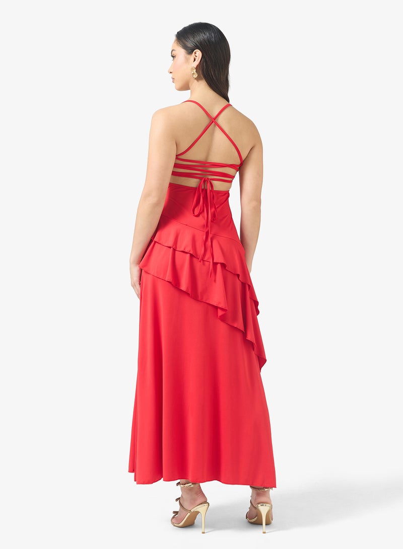 جينجر فستان بخصر منخفض وتفاصيل مكشكشة بحمالات - Image 2