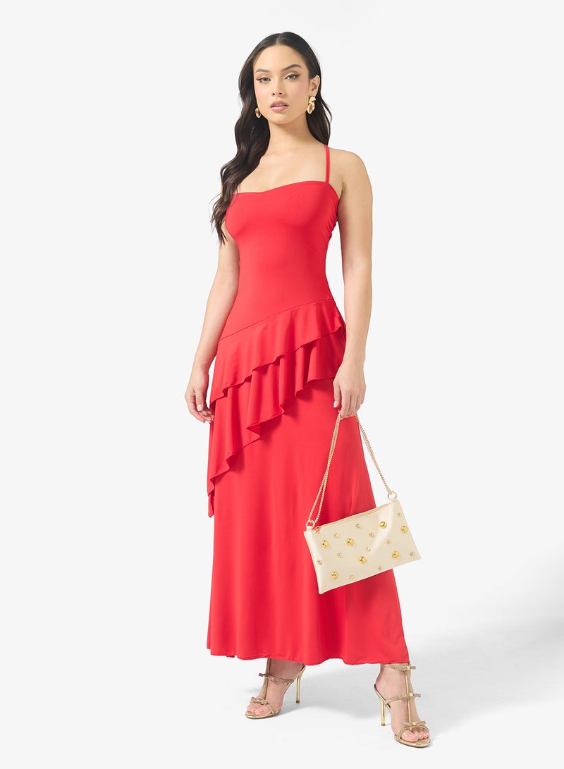 جينجر فستان بخصر منخفض وتفاصيل مكشكشة بحمالات - Image 1