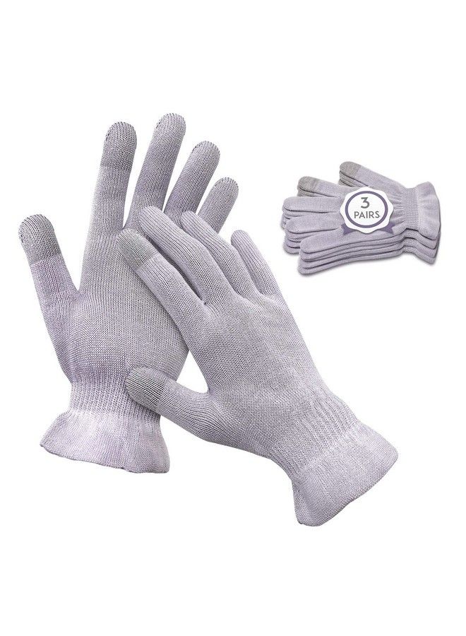 MIG4U Moisturizing Beauty Gloves Touchscreen Overnight Sleeping Glove For Women Dry Hands Nighttime Lotion Eczema Spa Cosmetic Treatment Grey Purple 3 Pairs Size Sm - Image 1