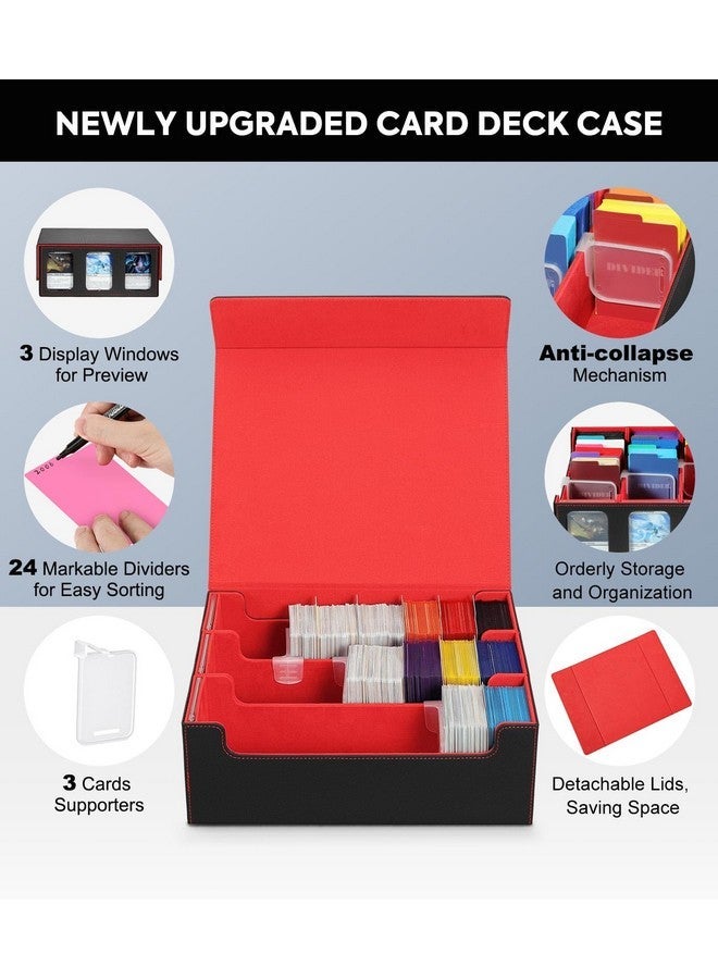 MoKo 2500+ MTG Deck Box with 24 Dividers & 3 Card Supporters, Commander Card Deck Case with Display Window, Fits for Magic Game Cards, YugiOh, Black Red - Image 2