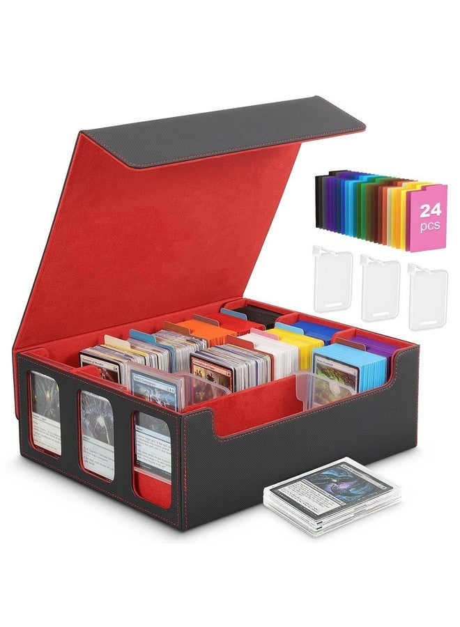 MoKo 2500+ MTG Deck Box with 24 Dividers & 3 Card Supporters, Commander Card Deck Case with Display Window, Fits for Magic Game Cards, YugiOh, Black Red - Image 1
