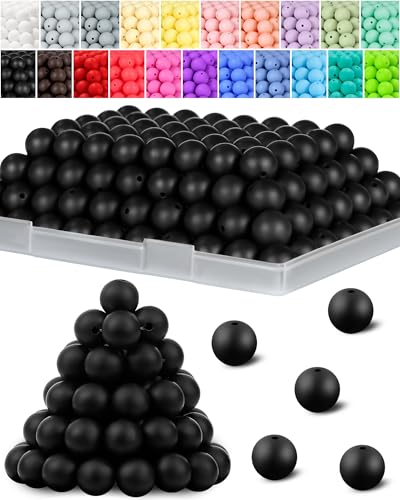 120PCS FIVEIZERO Silicone Beads 15mm Round Silicone Beads Bulk Black for Keychain Making Bracelet Necklace DIY Crafts Black