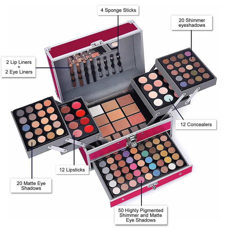 UNIFULL 132 Color All In One Makeup Kit for Women & Girls, Professional Full Set Including Eyeshadow, Lipstick, Concealer, Lip Gloss, Eyeliner, Mascara, Makeup Brushes (006N1-Pink) - Image 2