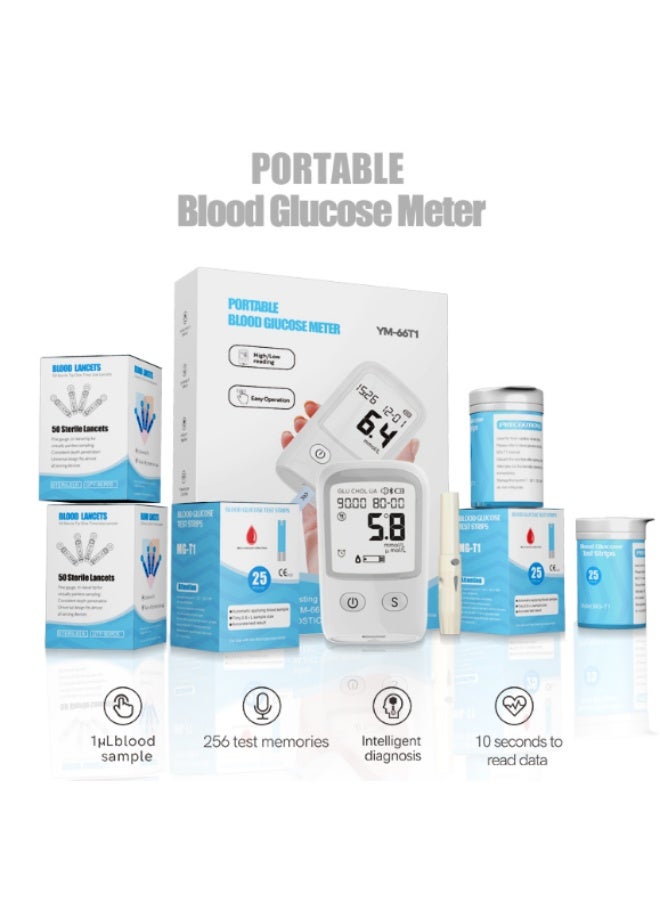 2-in-1 blood glucose meter diabetes medical instrument blood glucose meter blood glucose monitor+25 pieces of uric acid test paper+25 pieces of glucose test strip+50 pieces of blood sampling needle - Image 1