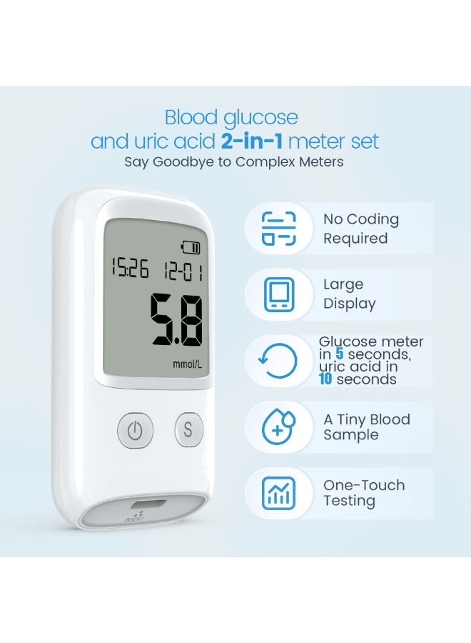 2-in-1 blood glucose meter diabetes medical instrument blood glucose meter blood glucose monitor+25 pieces of uric acid test paper+25 pieces of glucose test strip+50 pieces of blood sampling needle - Image 2