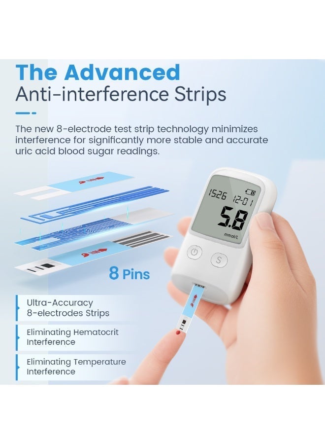 2-in-1 blood glucose meter diabetes medical instrument blood glucose meter blood glucose monitor+25 pieces of uric acid test paper+25 pieces of glucose test strip+50 pieces of blood sampling needle - Image 3