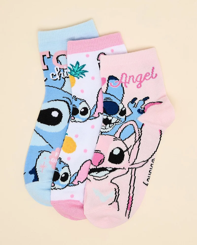 أر أند بي 3 Pack Angel & Stitch Print Ankle Socks