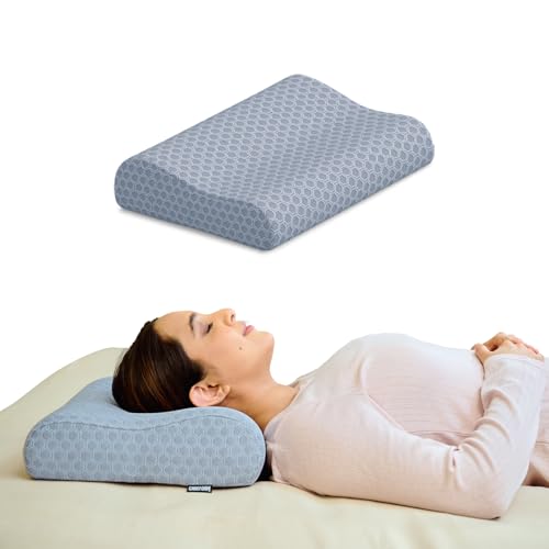CareFoam Ultimate Cervical Neck Pillow | 2 Years Warranty | Pain Relief Sleep, Improves Posture Spinal Alignment, Neck Pain Relief Pillow | Medium 21 x 13 x 4 Inch | Grey Jacquard Cover | Pack of 2 - Image 1